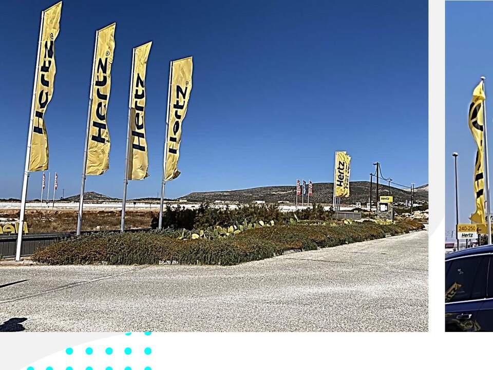 Flagpoles at the airport branch, Hertz