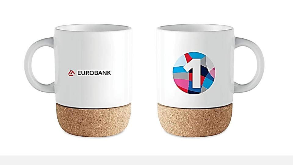 Cork-base mugs, Eurobank