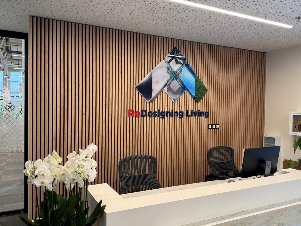 Reception logo wall, Office reception